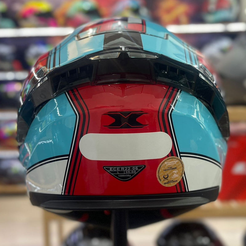 Capacete TEXX RAPTOR HORNET AZUL VERMELHO BRANCO