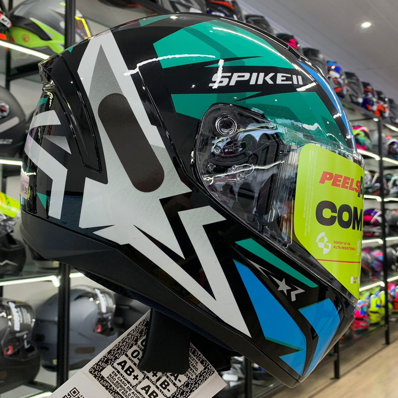 CAPACETE PEELS SPIKE II 1ST PRETO VERDE AGUA
