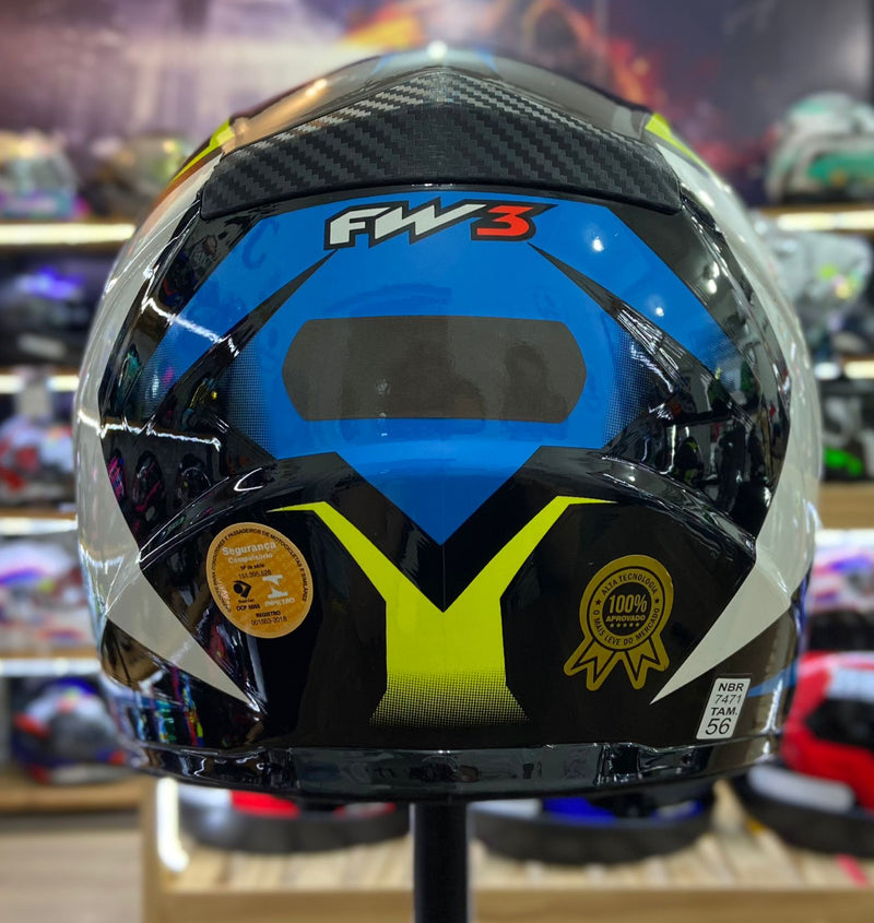 Capacete FW3 GTX STAR PRETO E AZUL COM AMARELO