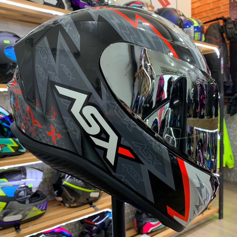 CAPACETE ASX DRAKEN THUNDER PRETO CINZA VERMELHO