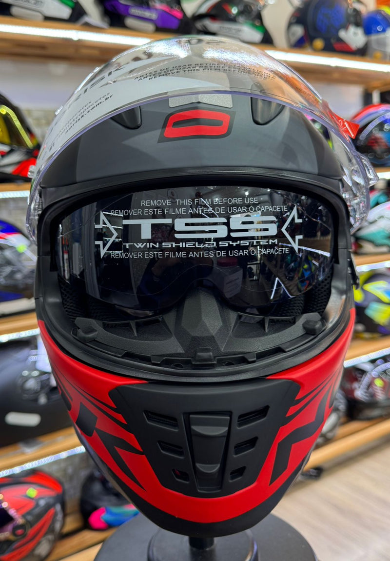 Capacete FF302 MANTY MATTE BLK/RED Com Óculos Interno