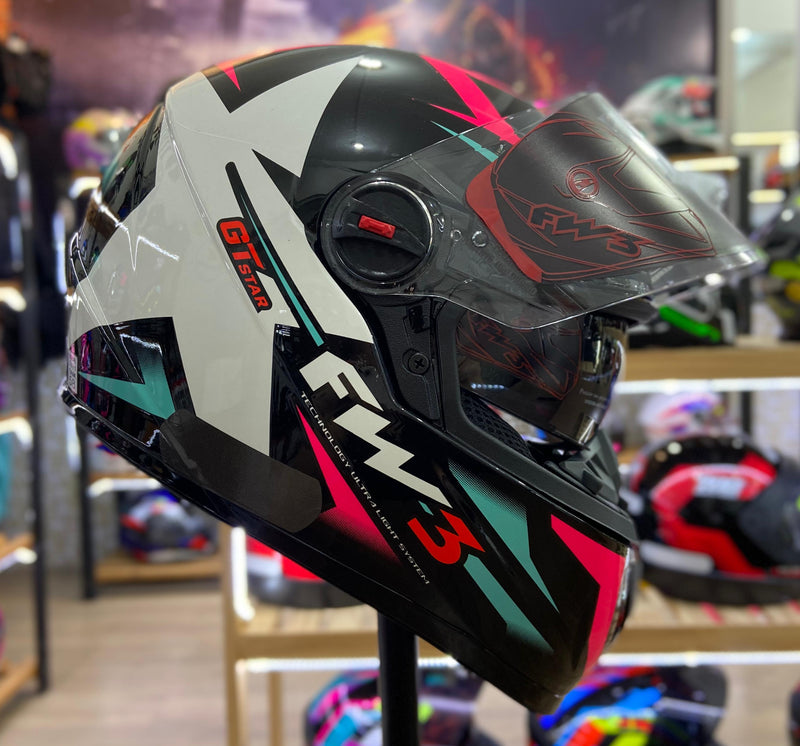 Capacete FW3 GTX STAR PRETO  TIFANY COM ROSA