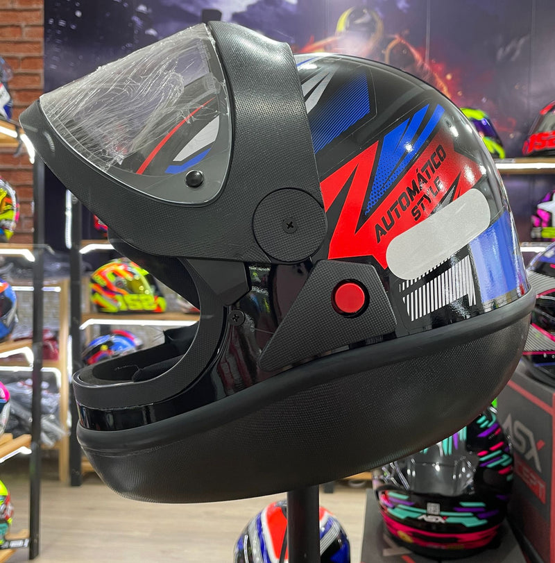 Capacete EBF Automático Bolt, Preto e Azul