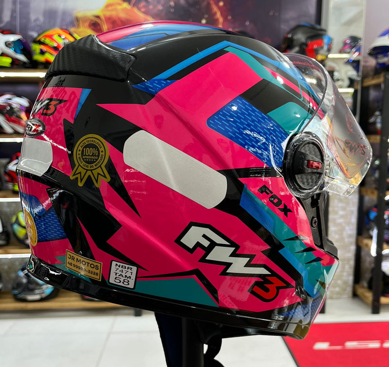 Capacete FW3 GTX FOX Rosa, com óculos interno