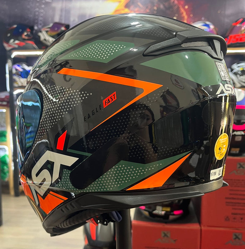 Capacete Sportivo ASX Eagle Fast Preto, verde e grafite