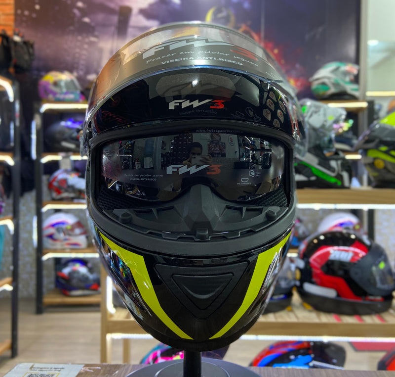 Capacete FW3 GTX STAR PRETO E AZUL COM AMARELO