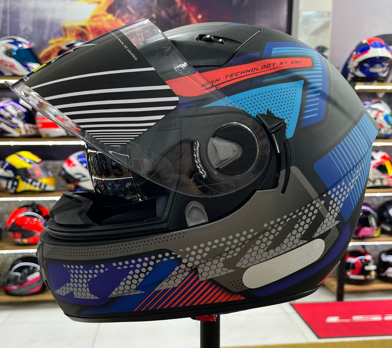 Capacete X troy com óculos interno Azul e vermelho