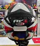 Capacete FW3 GTX Super vermelho, azul e branco, com óculos