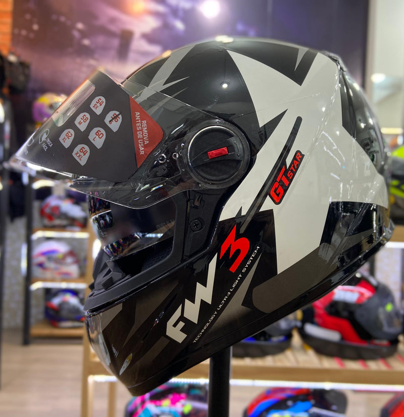 Capacete FW3 GTX STAR PRETO GRAFITE COM PRATA