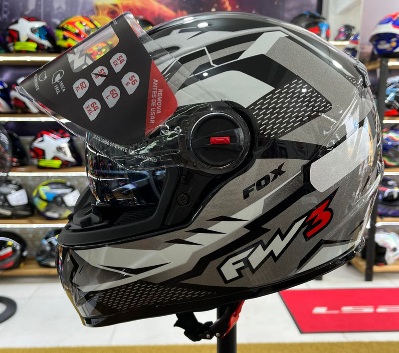 Capacete FW3 GTX FOX Grafite, com óculos interno