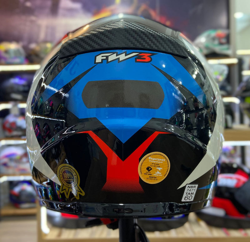 Capacete FW3 GTX STAR, PRETO  AZUL COM VERMELHO