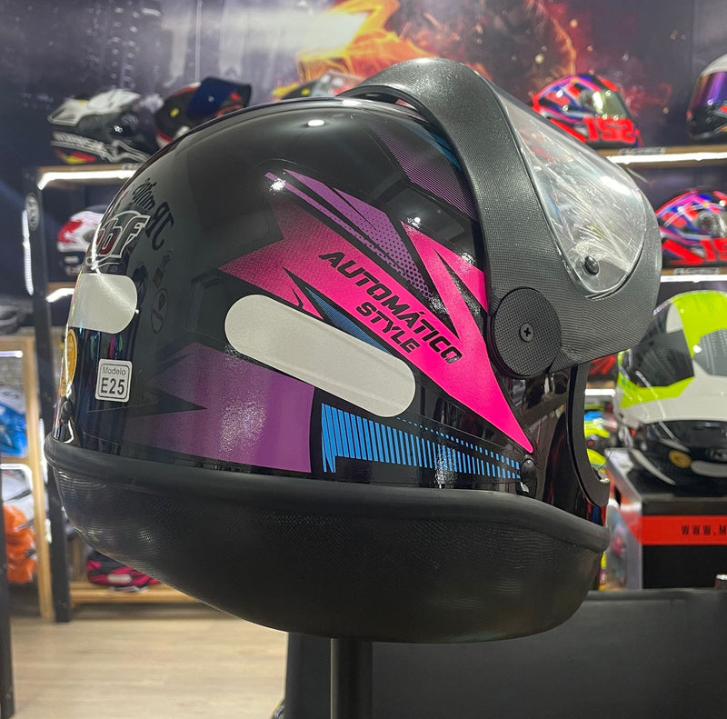 Capacete EBF Automático Bolt, Preto Rosa