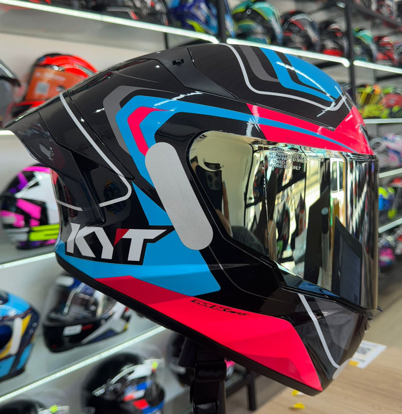 Capacete KYT TT COURSE Overtech Black, Pink + VISEIRA COLORIDA E AEROFOLIO