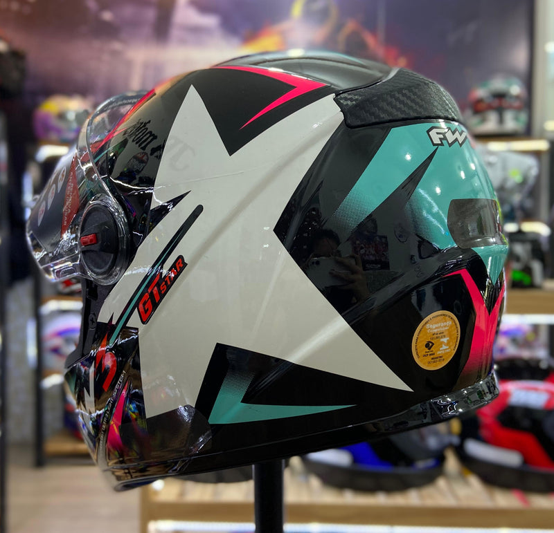 Capacete FW3 GTX STAR PRETO  TIFANY COM ROSA