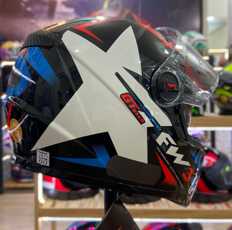 Capacete FW3 GTX STAR, PRETO  AZUL COM VERMELHO