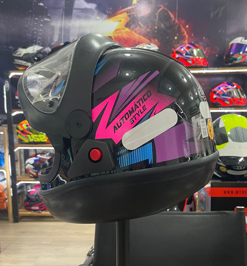 Capacete EBF Automático Bolt, Preto Rosa