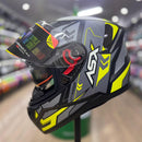 Capacete ASX CITY SV DIAGON PRETO BRILHO CINZA AMARELO