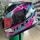 Capacete Texx Strike azul Rosa Branco Preto