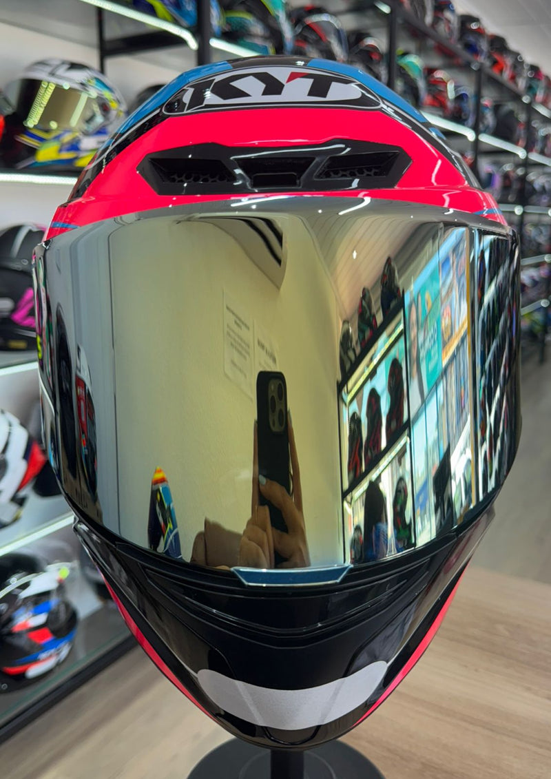 Capacete KYT TT COURSE Overtech Black, Pink + VISEIRA COLORIDA E AEROFOLIO