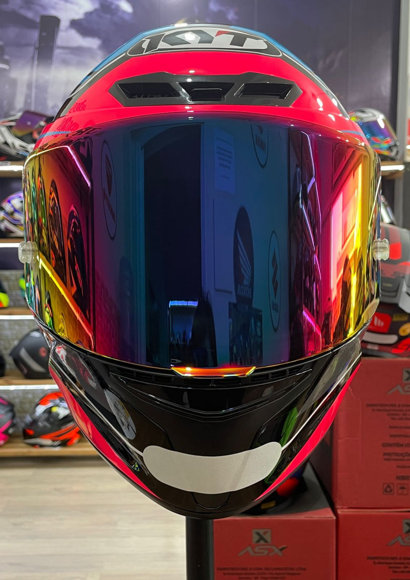 Capacete KYT TT COURSE Overtech Black, Pink + VISEIRA COLORIDA E AEROFOLIO