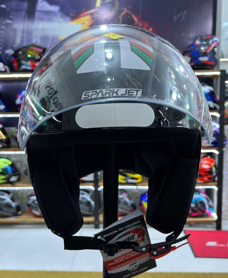 Capacete aberto Spark jet, Preto e branco