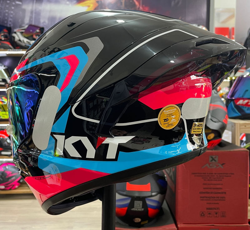 Capacete KYT TT COURSE Overtech Black, Pink + VISEIRA COLORIDA E AEROFOLIO