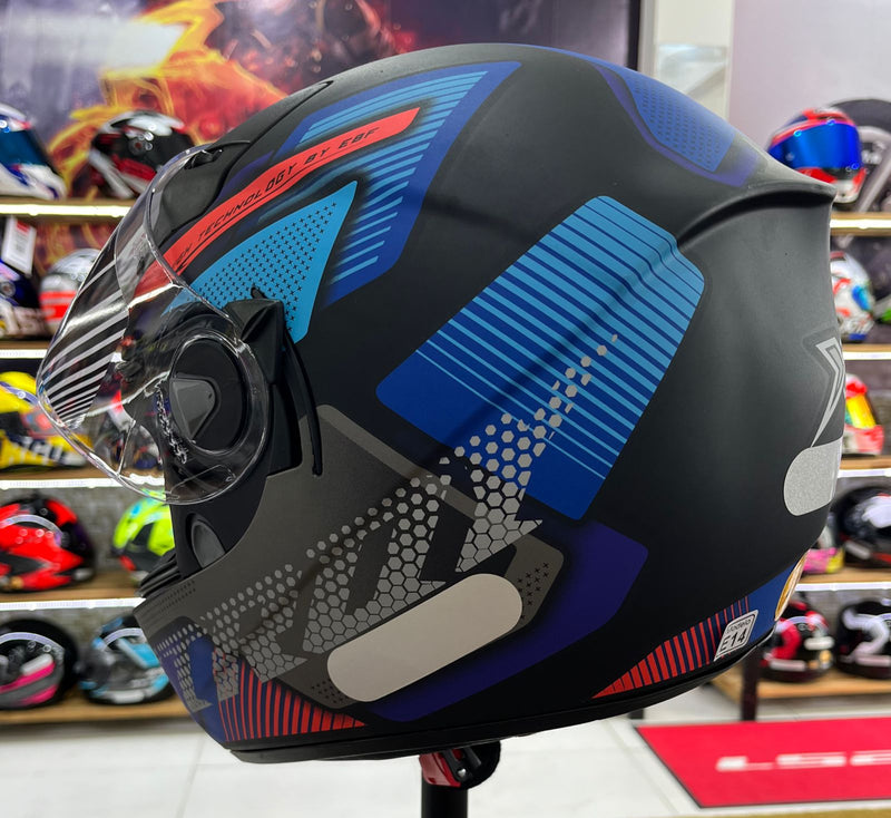 Capacete X troy com óculos interno Azul e vermelho