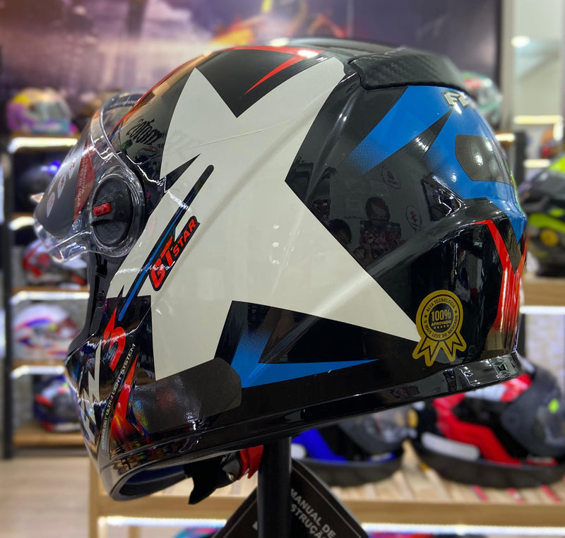 Capacete FW3 GTX STAR, PRETO  AZUL COM VERMELHO