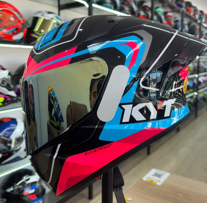 Capacete KYT TT COURSE Overtech Black, Pink + VISEIRA COLORIDA E AEROFOLIO