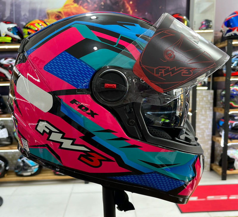 Capacete FW3 GTX FOX Rosa, com óculos interno