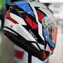 Capacete TEXX HUNTER ARK PRETO VERM AZUL E BRANCO BRILHO