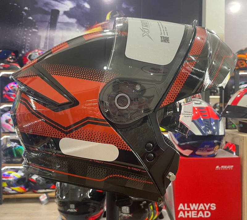Capacete Escamoteável X troy com óculos interno, Laranja