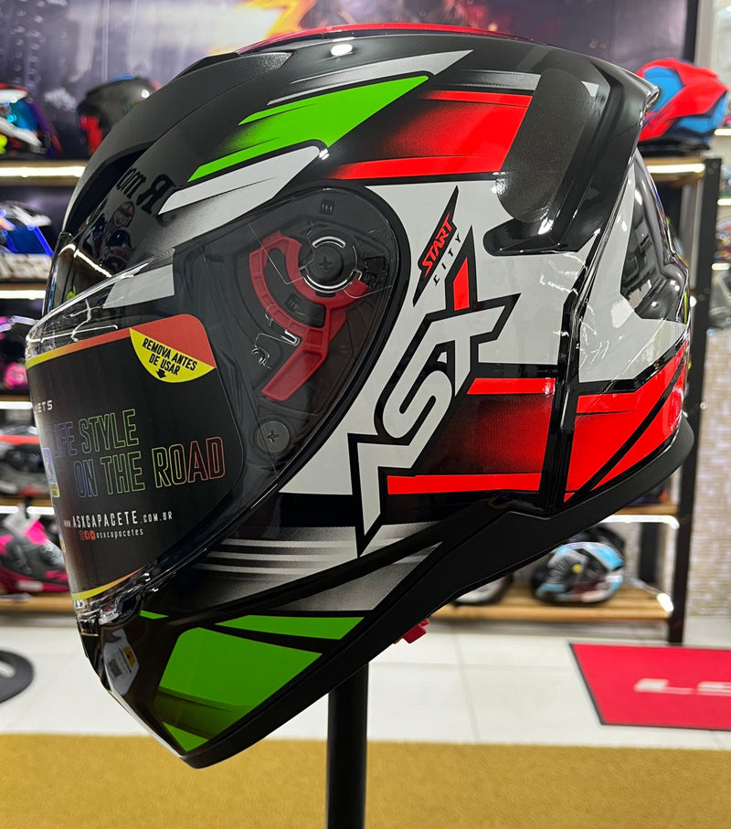 Capacete Sportivo ASX City Start Vermelho, Verde e Branco