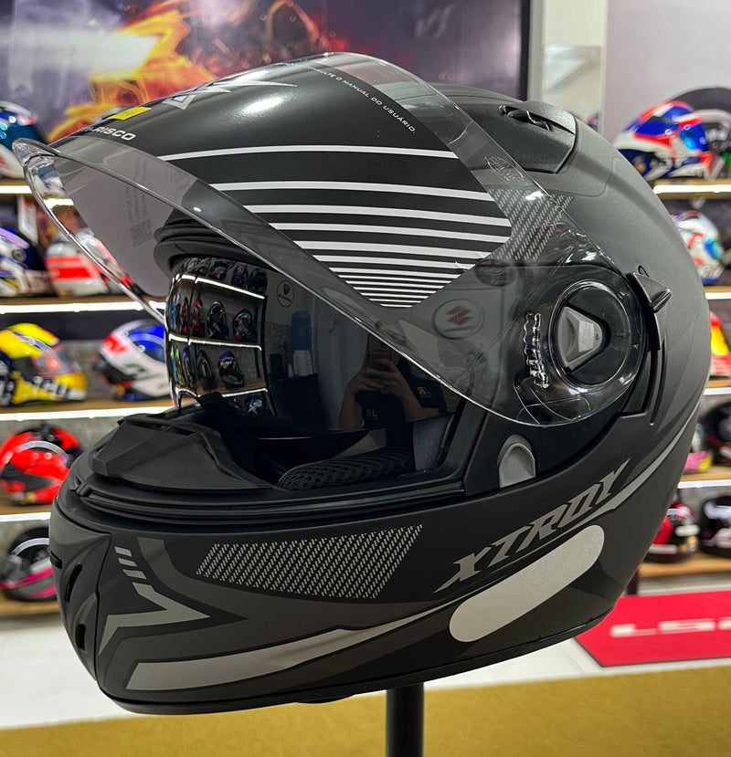 Capacete X troy com óculos interno Preto e prata