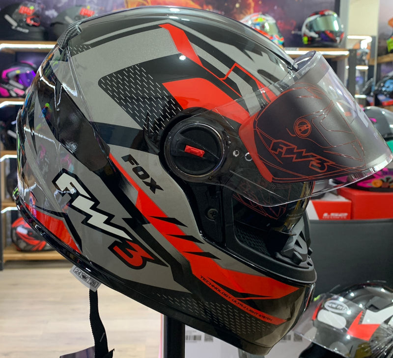 CAPACETE FW3 GTX FOX GRAFITE COM VERMELHO