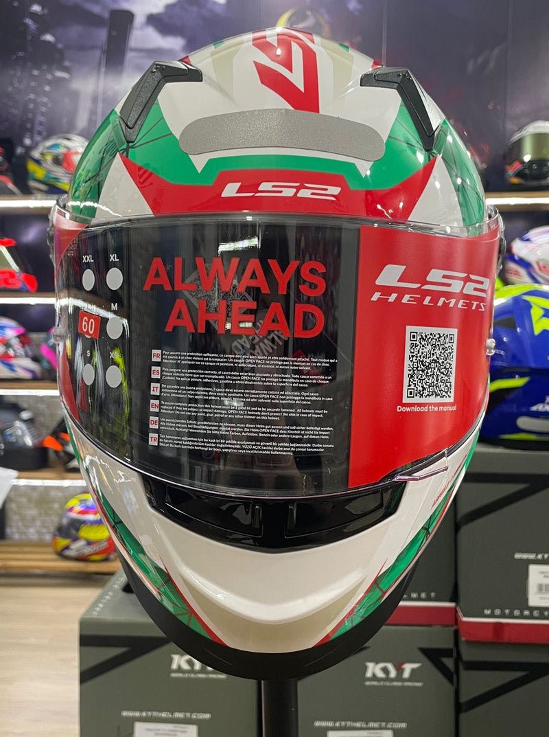 Capacete LS2 FF358 Draze Branco, verde e vermelho