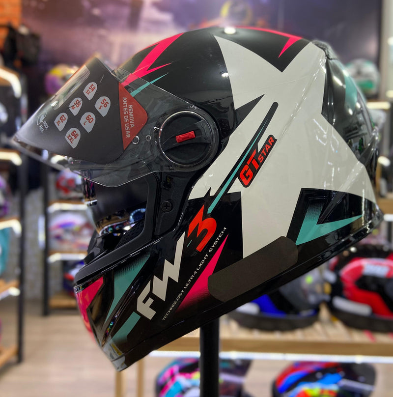 Capacete FW3 GTX STAR PRETO  TIFANY COM ROSA