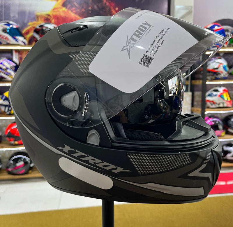 Capacete X troy com óculos interno Preto e prata