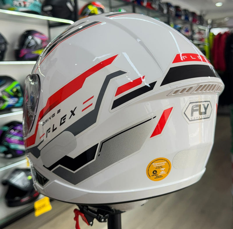Capacete FLY DRIVE HG FLEX BRANCO VERMELHO