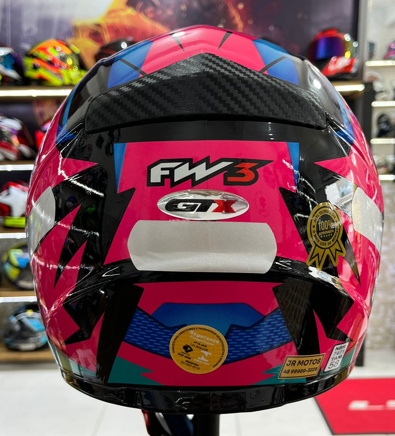 Capacete FW3 GTX FOX Rosa, com óculos interno