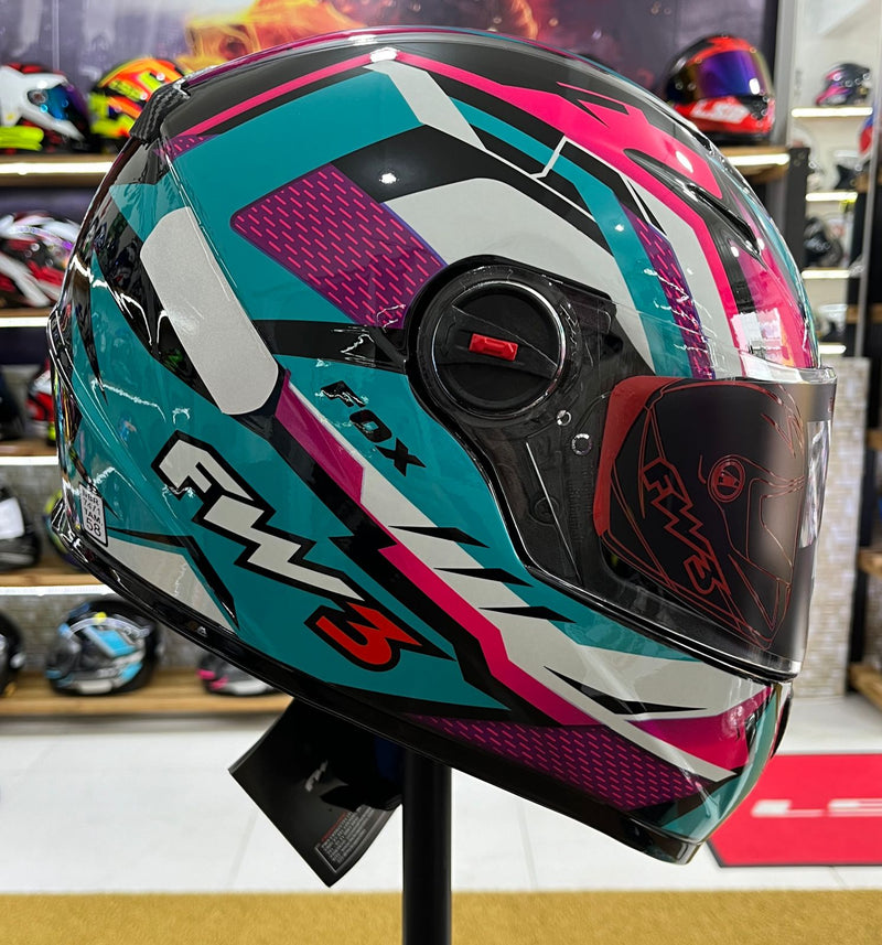 Capacete FW3 GTX FOX Azul Tifany, com óculos interno