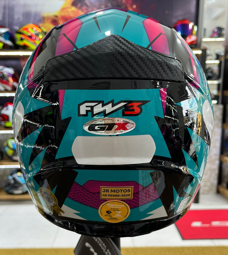 Capacete FW3 GTX FOX Azul Tifany, com óculos interno