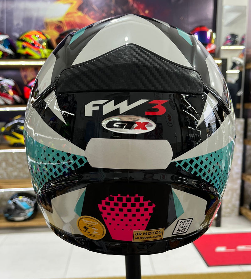 Capacete FW3 GTX Super Azul tifany, rosa e branco, com óculos interno