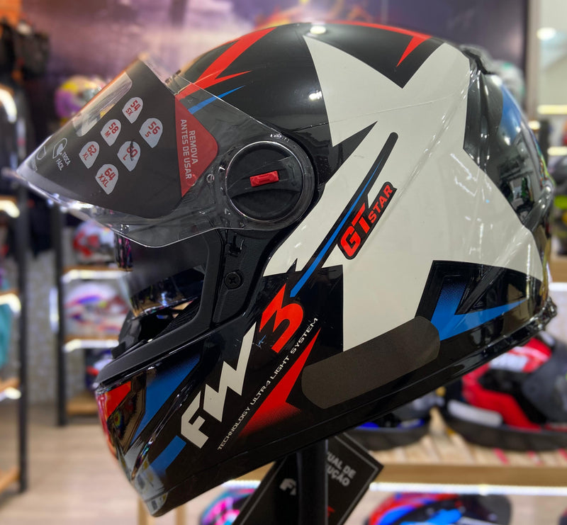 Capacete FW3 GTX STAR, PRETO  AZUL COM VERMELHO