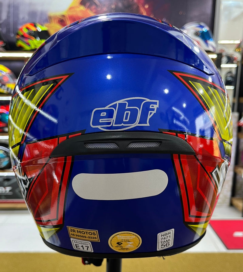 Capacete EBF Spark Indian Azul, vermelho e amarelo