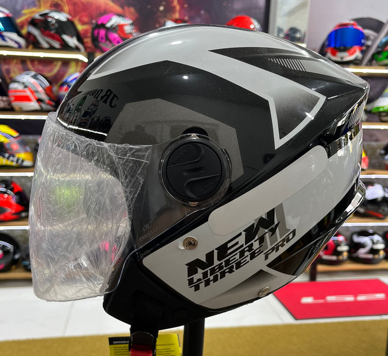 Capacete Aberto New Liberty Tree Pro Preto e Branco