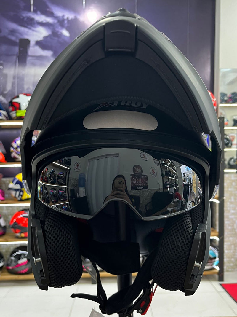 Capacete Escamoteável X troy com óculos interno, Preto Sólido