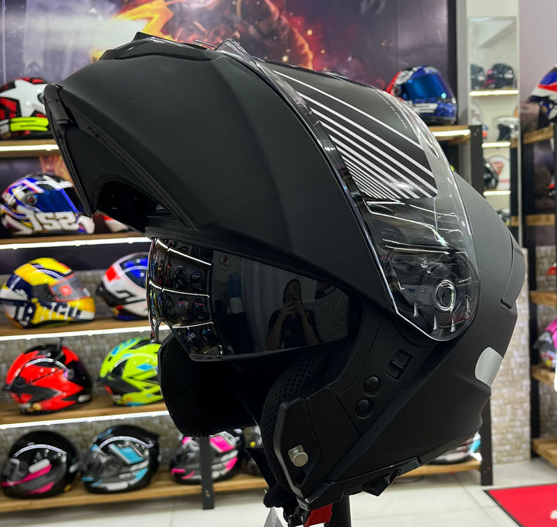 Capacete Escamoteável X troy com óculos interno, Preto Sólido