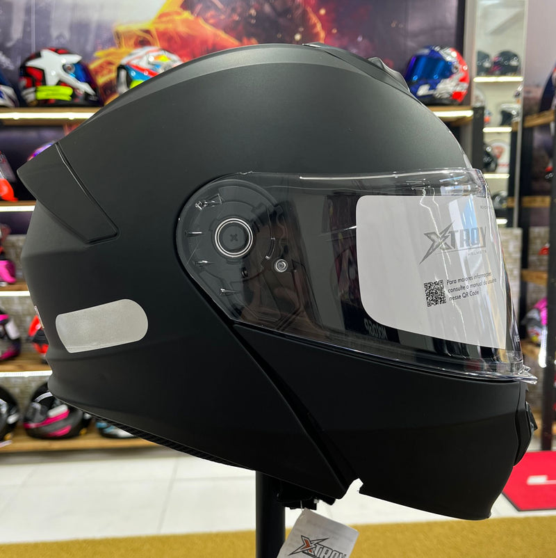 Capacete Escamoteável X troy com óculos interno, Preto Sólido