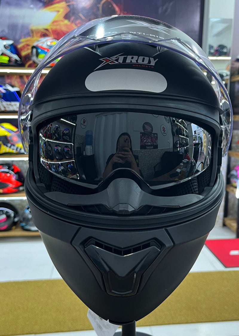 Capacete Escamoteável X troy com óculos interno, Preto Sólido